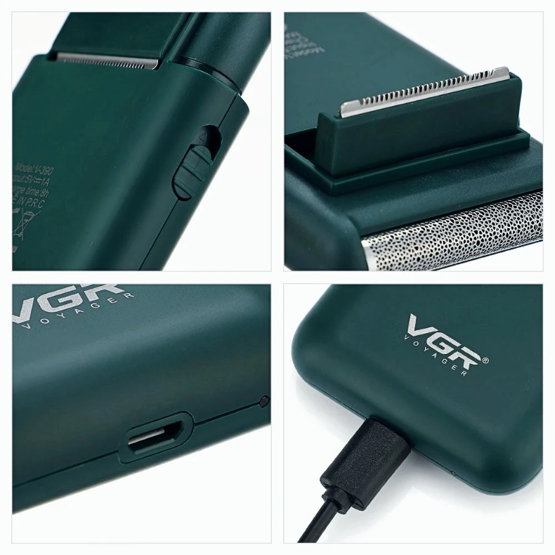 VGR Electric Shaver Professional Beard Trimmer Razor Portable Mini Shaver Reciprocating Shaving 2 Blade USB Charge for Men V-390_voghion.com