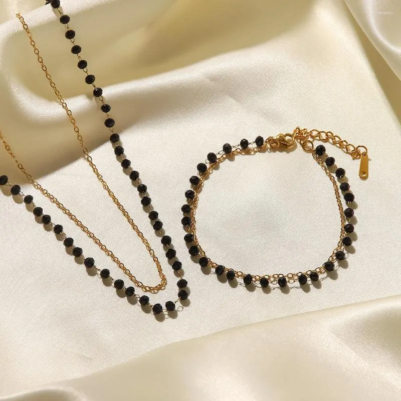 Catene Bohemia Mini Piccola Collana a strati con perline nere per donna Acciaio inossidabile Catena sottile Collare Choker Chic_voghion.com