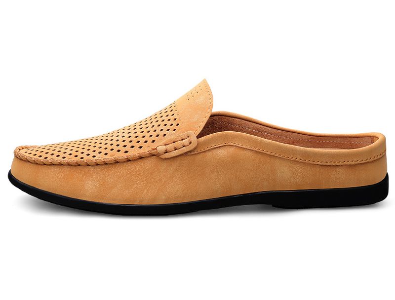 Sommer Slipper Halbschuhe für Herren Leder Slipper Casual Pantoletten Atmungsaktiv Bequeme Halbschuhe Mokassins Gelb Schwarz Beige_voghion.com