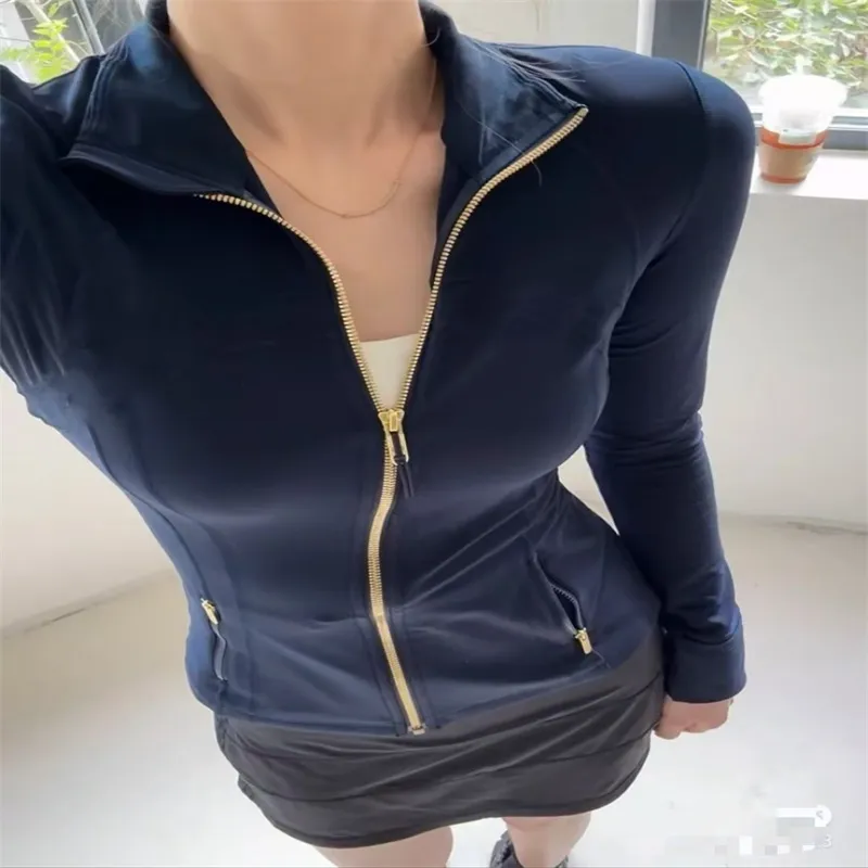 Sports yoga women's fiess jacket sports quick drying top solid color gold zipper sportswear_voghion.com