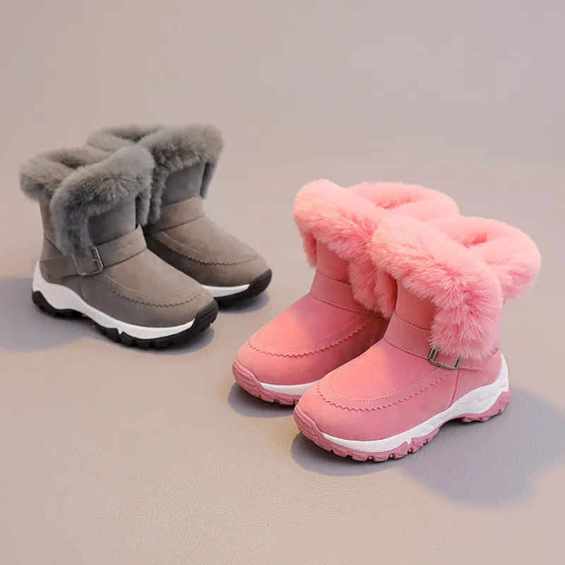 Children Baby Girls Pink Gray Warm Winter Plush Kids Snow Non-slip Kidsnest Youth Toddler Boots Shoes Sizes US9C-US5Y_voghion.com
