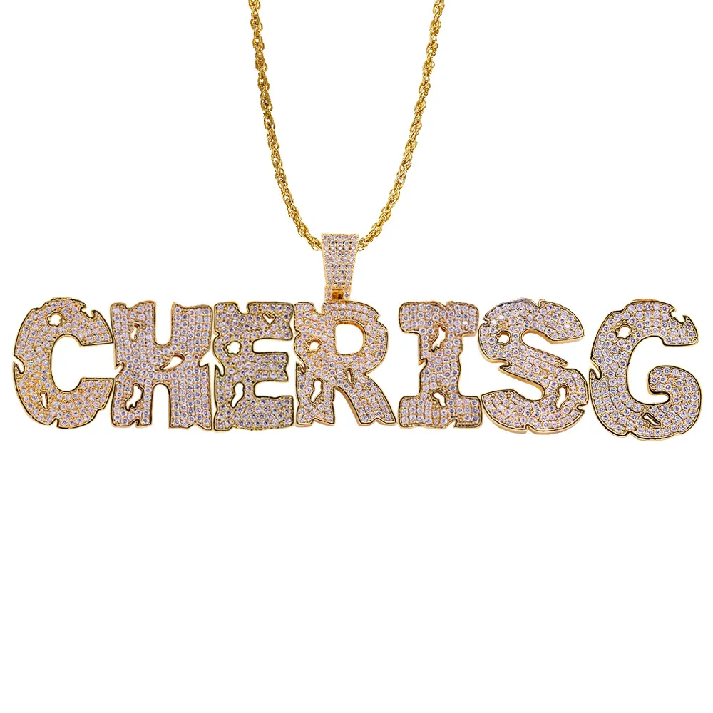 New personalized Diamond A-Z Initial Letter Custom Name Pendant Necklace Iced Out CZ Gold Plated Hiphop DIY Jewelry for_voghion.com
