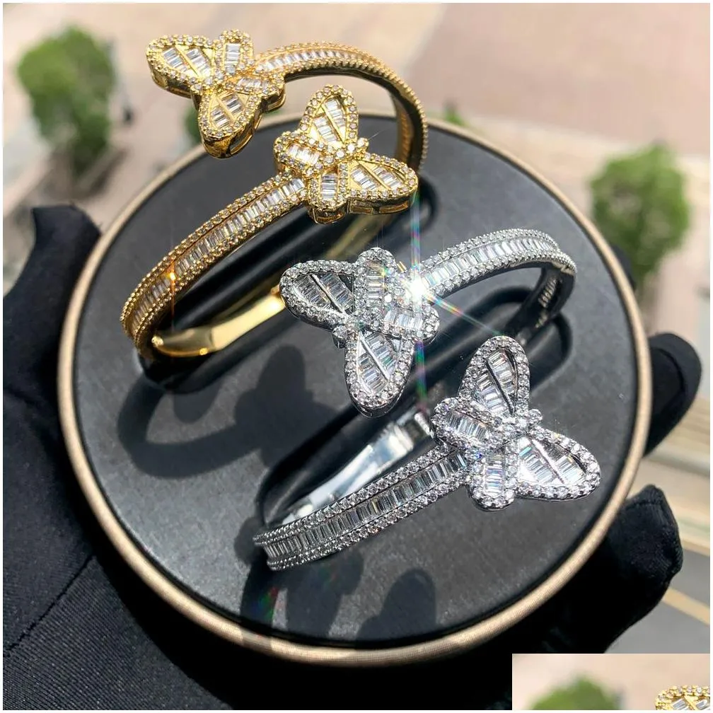 Bracelets à breloques Hip Hop Punk Bling Cz Pavé Papillon Réglable Bracelet Ouvert Bracelet Pour Femmes Mariage Glace À La Main_voghion.com