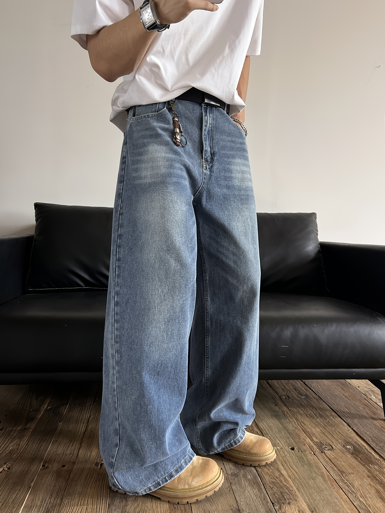 Men'S Stylish Wide-Leg Denim Jeans - Loose Fit, Perfect For Casual Weekends, Casual Jeans Stylish Wideleg Jeans Y2k Streetwear