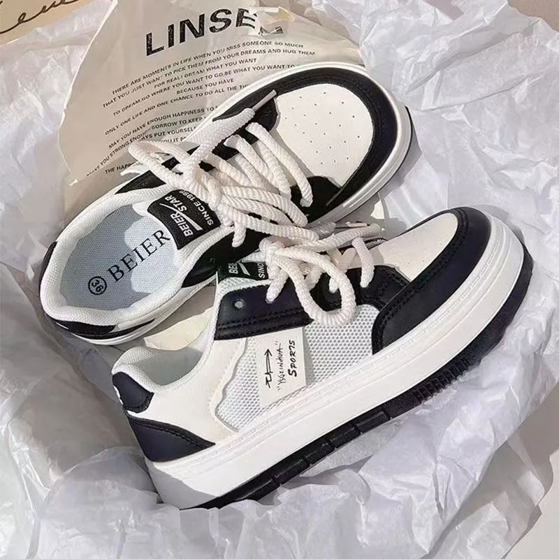 Platform Leather Trainers White Casual Height Increasing Shoes_voghion.com