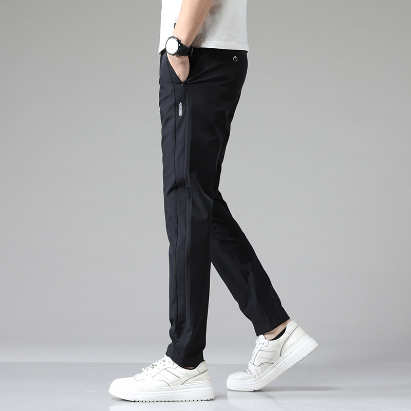 Summer Thin Ice Silk Casual Long Korean Style Simple Smooth Four-Way Stretch Non-Iron Elastic Sports Pants For Men_voghion.com