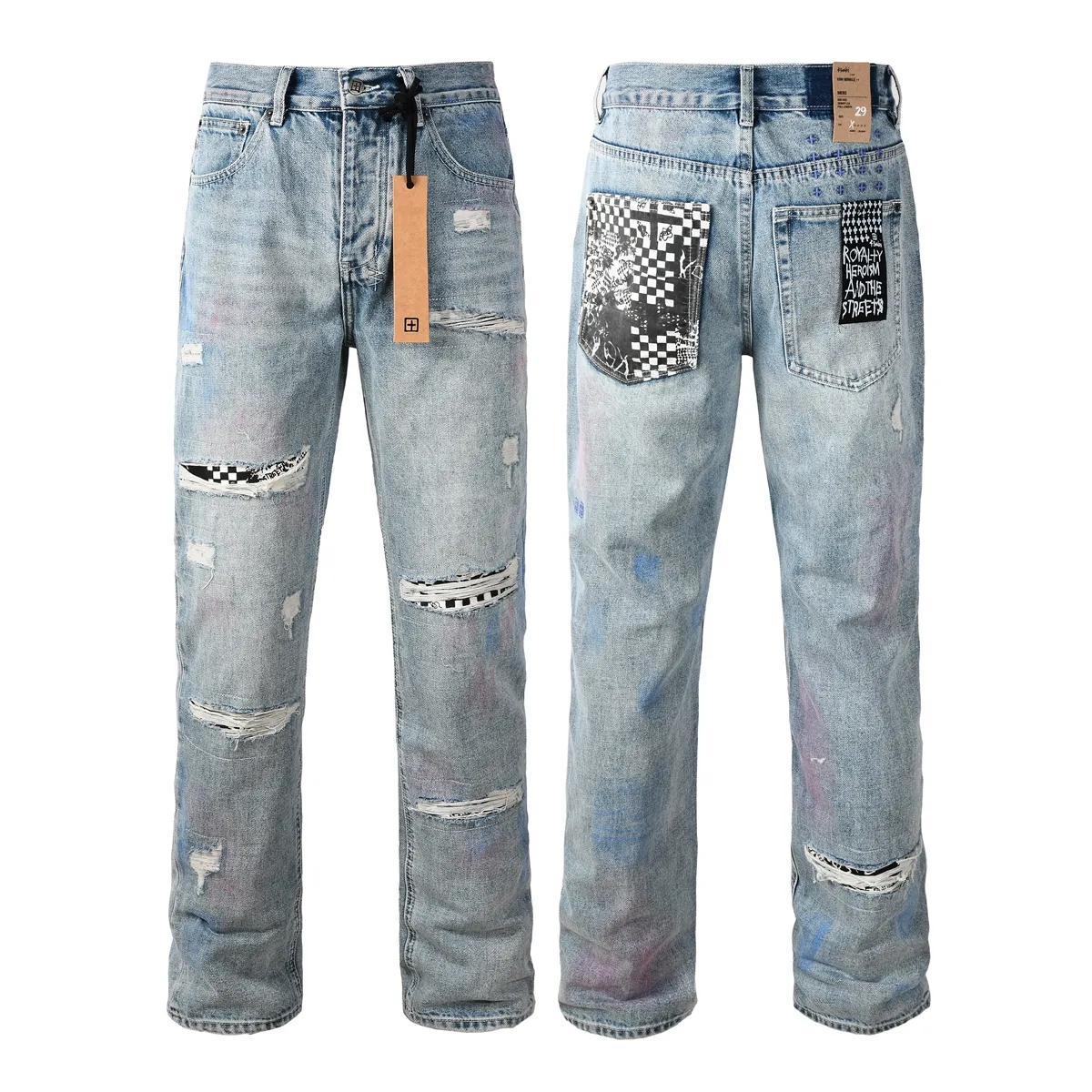 Jeans da uomo di alta qualità, stile Ksubi, lavaggio vintage alla moda, con gamba dritta e strappi, stile street._voghion.com