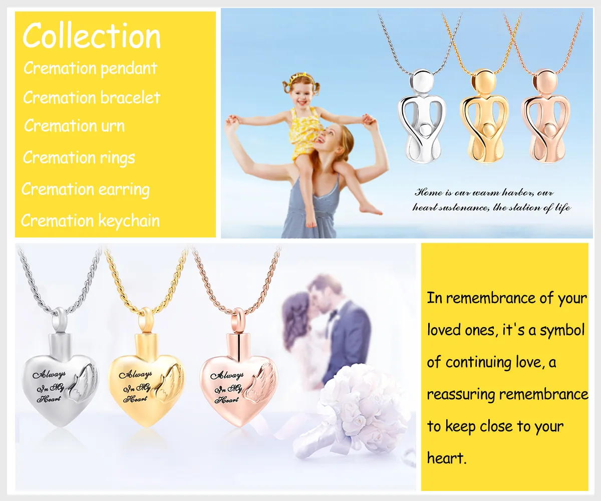 Always In My Heart Memorial Urns Cremation Jewelry Pendant Necklaces For Ashes Mom Women Girls Chains_voghion.com