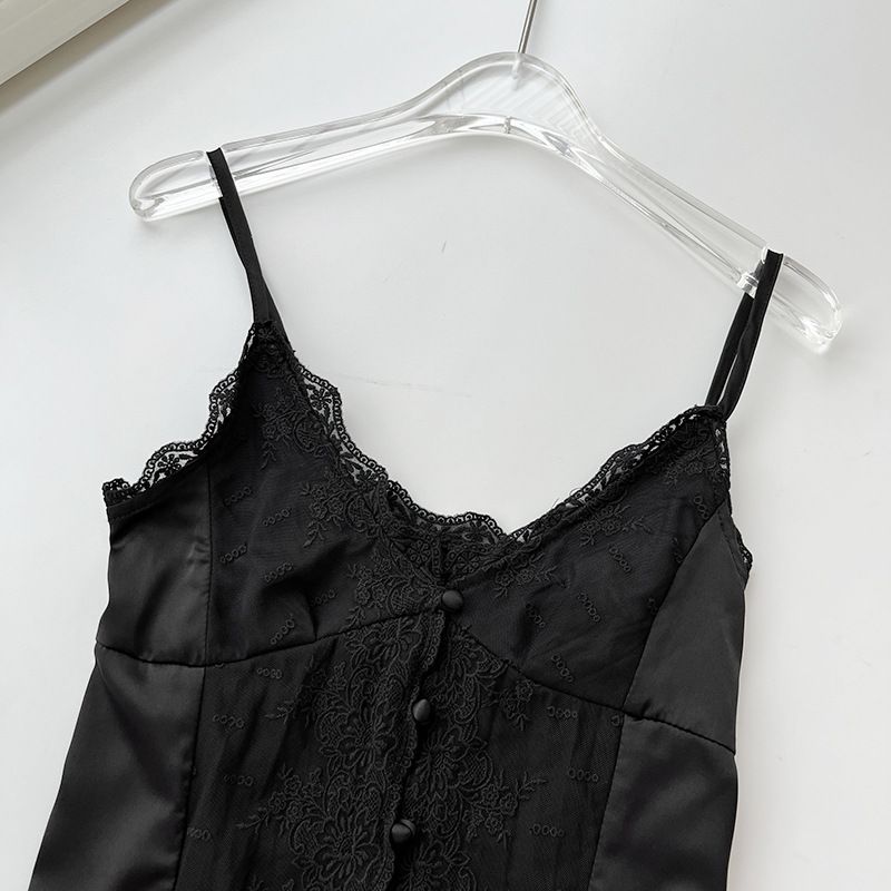 Nouveau haut d'été en satin et dentelle blanche pour femme, coupe slim, petit caraco à boutons, 3403_voghion.com