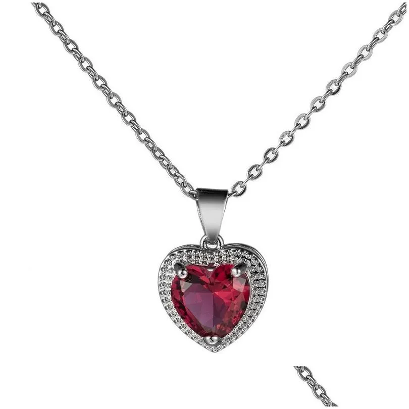 Pendant Necklaces Diamond Heart Necklace Stainelss Steel Chain Women Girls Red Green Crystal Fashion Jewelry Will And_voghion.com