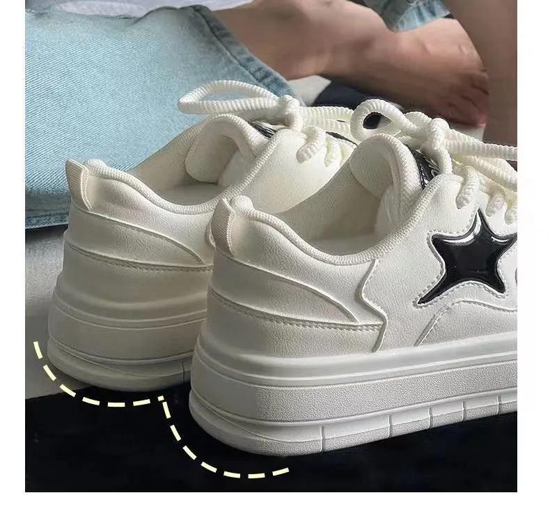 Academy Style Round Head Sponge Cake Thick Sole Casual Small White Fashionable And Comfortable High Height Board Shoes_voghion.com