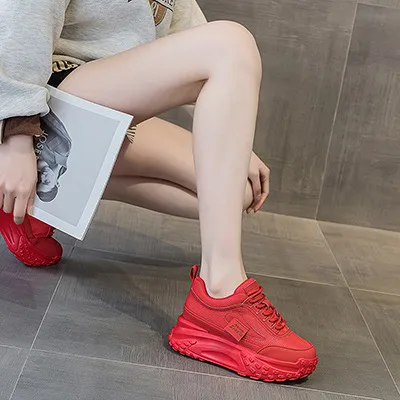 Zapatos deportivos de cuero genuino grueso con punta redonda y suela de bizcocho, transpirables, de malla y versátiles._voghion.com