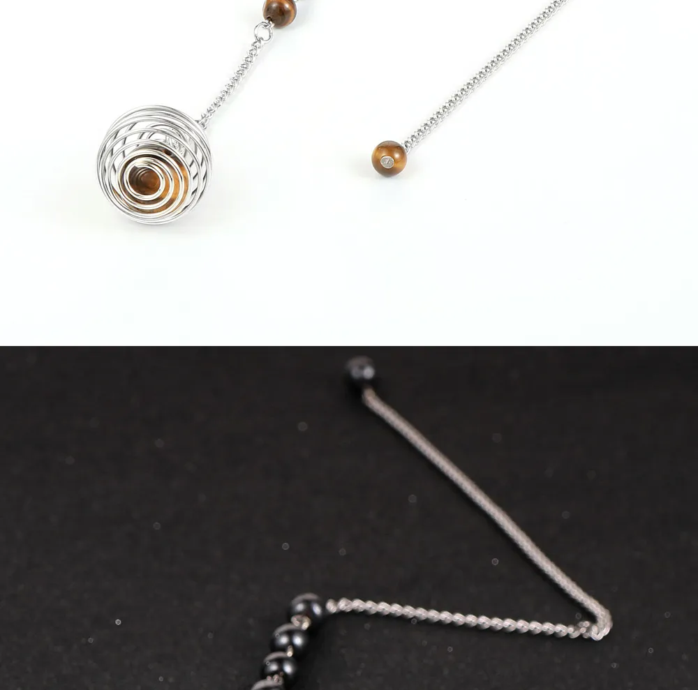 Chaînes Na Métal Ressort Boule Reiki Naturel Hématite Oeil de Tigre Pierre de Lave Pierre Précieuse Pendules Pour Divination Hommes ing Femmes_voghion.com