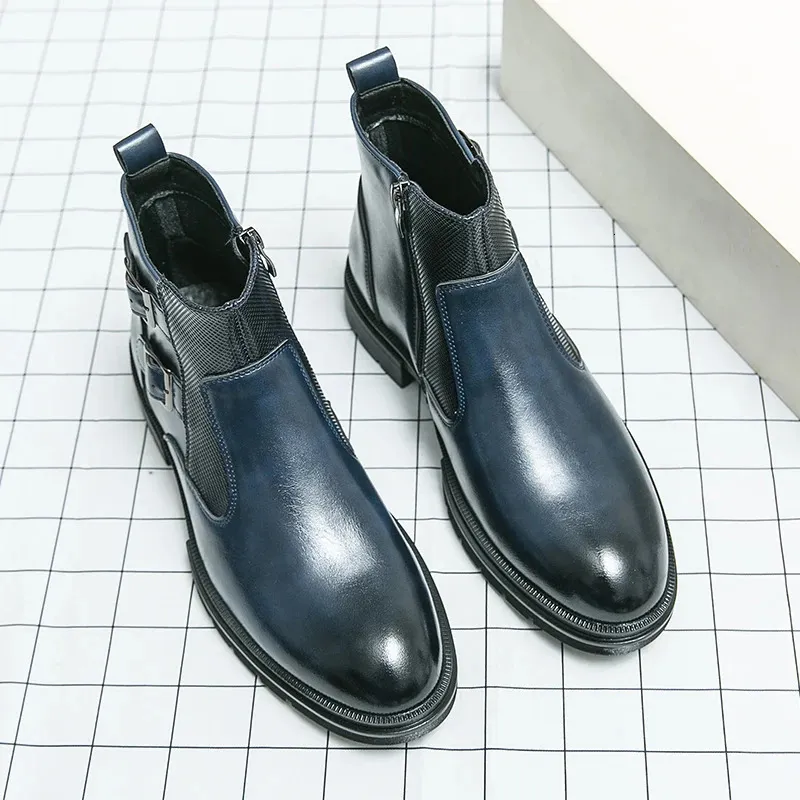 Classic Leather Business Ankle Boots For Men With Double Buckle_voghion.com