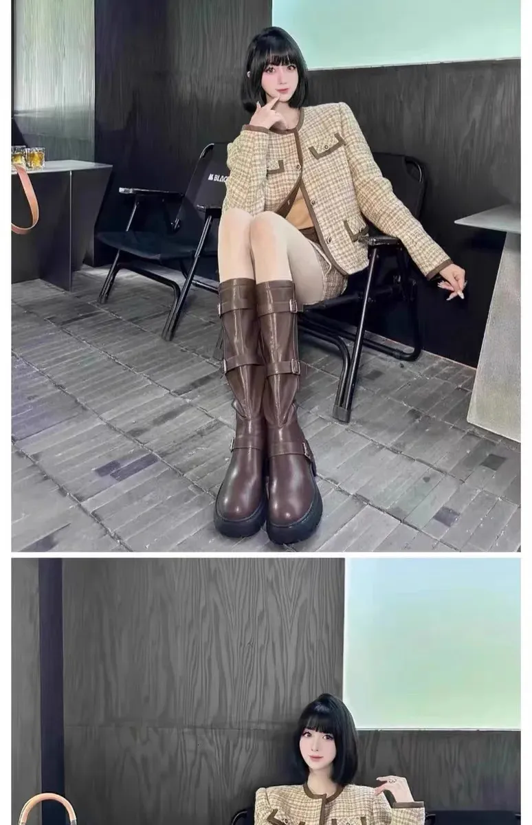 Bottes au genou pour femmes automne boucle de ceinture épaisse robe d'extérieur talons hauts pour femmes atos 241007_voghion.com
