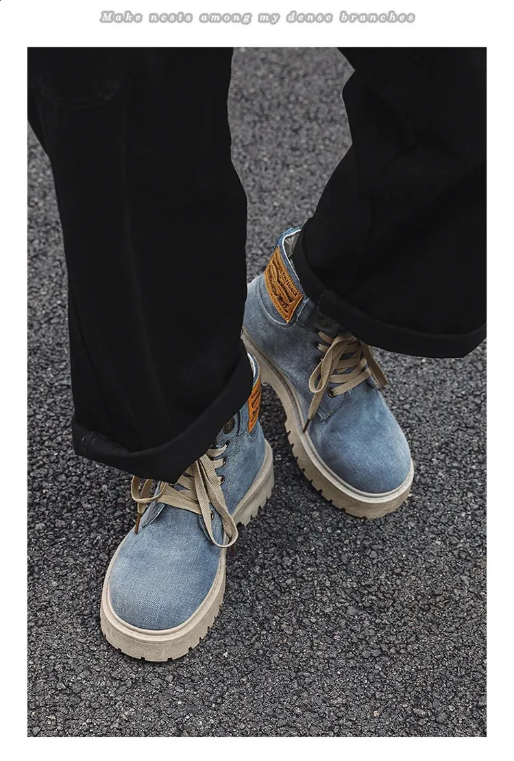 Botas de cowboy masculinas de alta qualidade, estilo britânico, com cadarço, bico redondo, cano curto, para uso casual ao ar livre (código 240930)._voghion.com