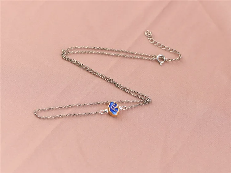 Sterling Silver Charm Necklace With Butterfly Fish Cloud Pattern_voghion.com
