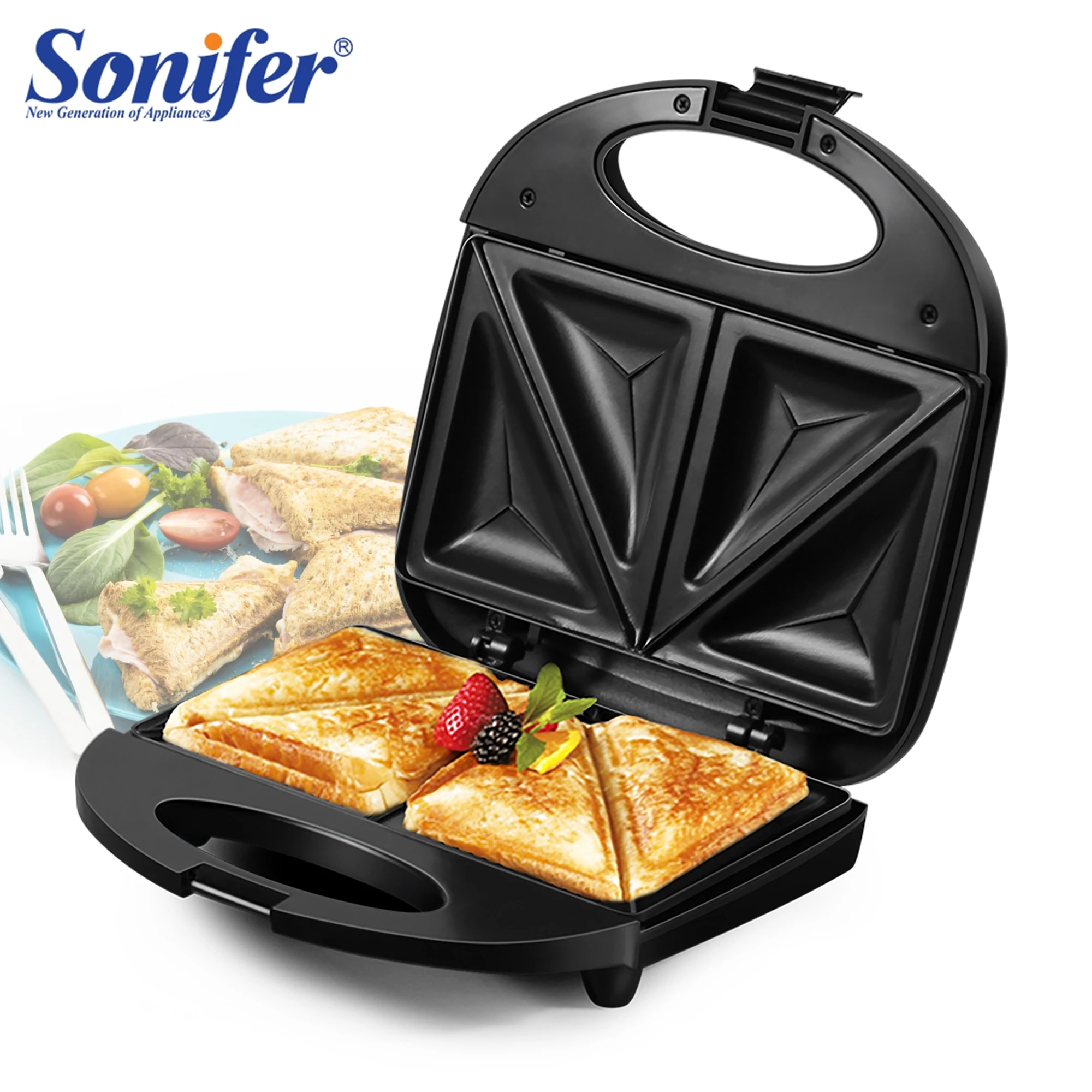 Electric Triangle Sand Maker Panini 750W Cooking Kitchen Equipment Breakfast Waffles hine Non-stick Iron Pan Sonifer_voghion.com