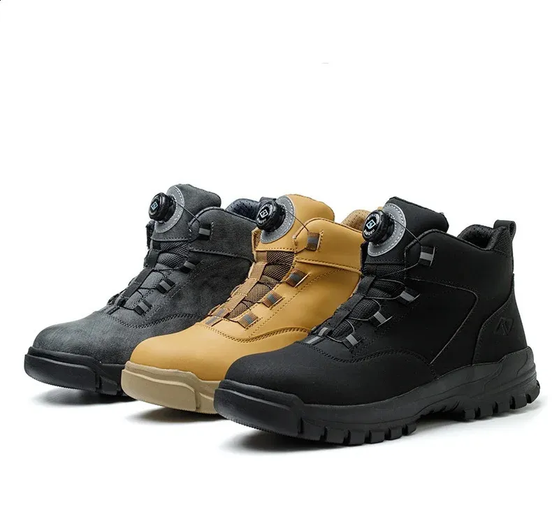 Bottes de sécurité imperméables à bouton rotatif pour hommes, résistantes aux chocs et aux perforations, chaussures de travail légères pour l'automne_voghion.com