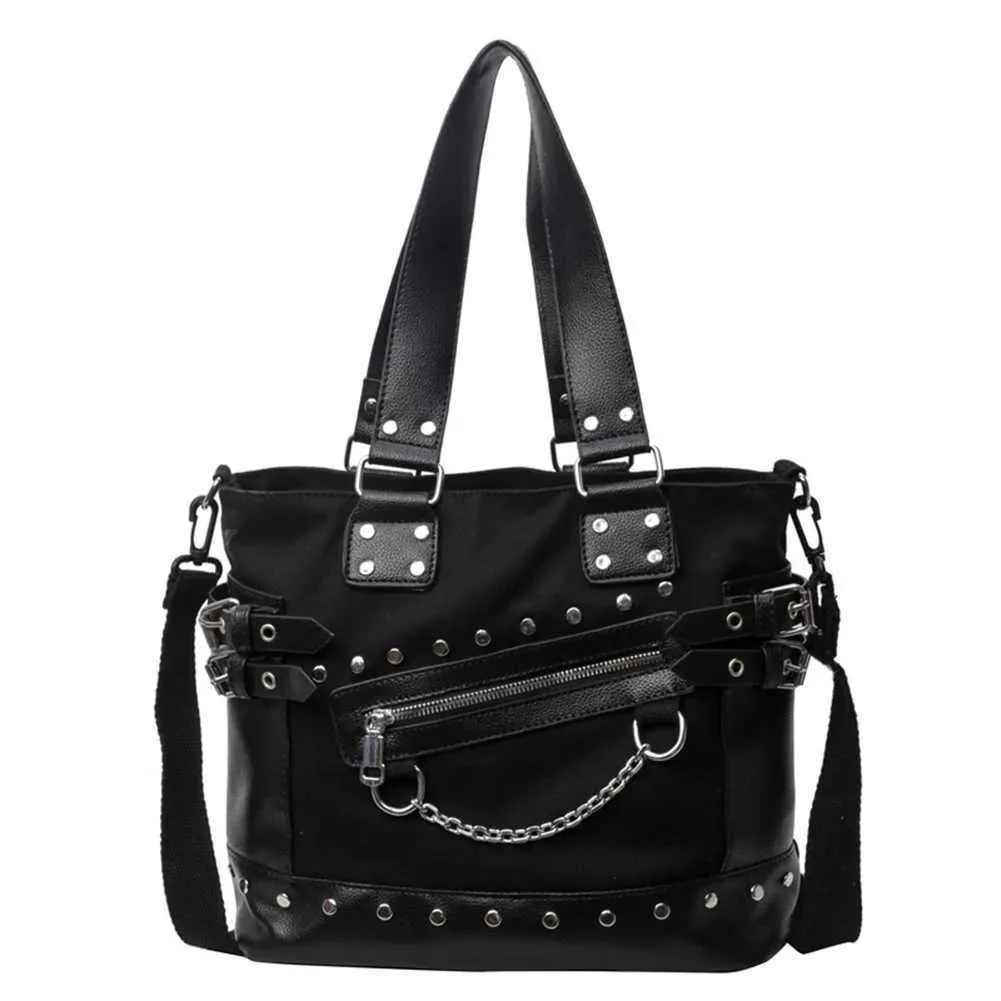Frauen Schulter Mode Patchwork Handtasche Große Kapazität PU Punk Gestreiften Stilvolle Umhängetasche Chic Hobo Ba241216_voghion.com