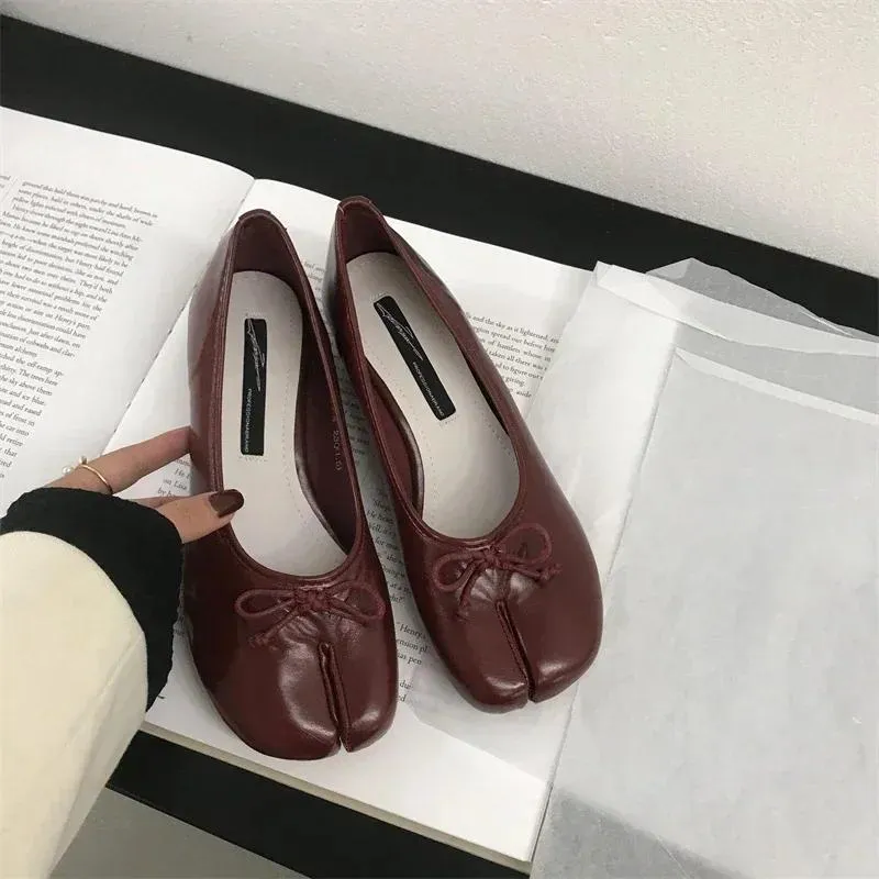 Pantofi sport casual cu vârf despicat, balerini Mary Jane din piele, balerini pentru femei, pantofi 2024, la modă, cu fundă, balerini pentru femei_voghion.com