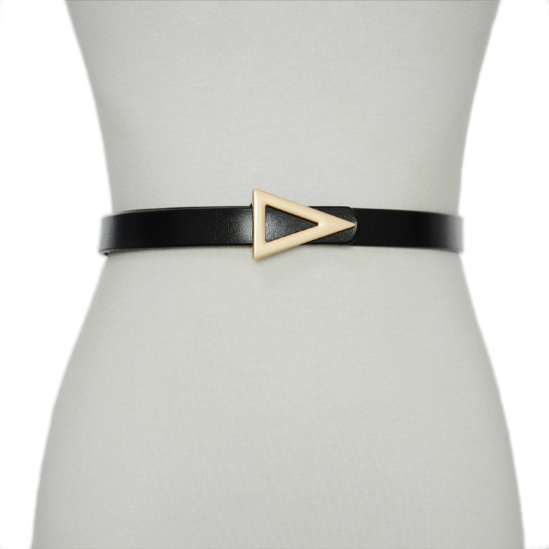 Ceinture polyvalente version coréenne pour femmes, ceinture décorative à boucle triangulaire en cuir de vache véritable, taille fine simple à boucle unique_voghion.com