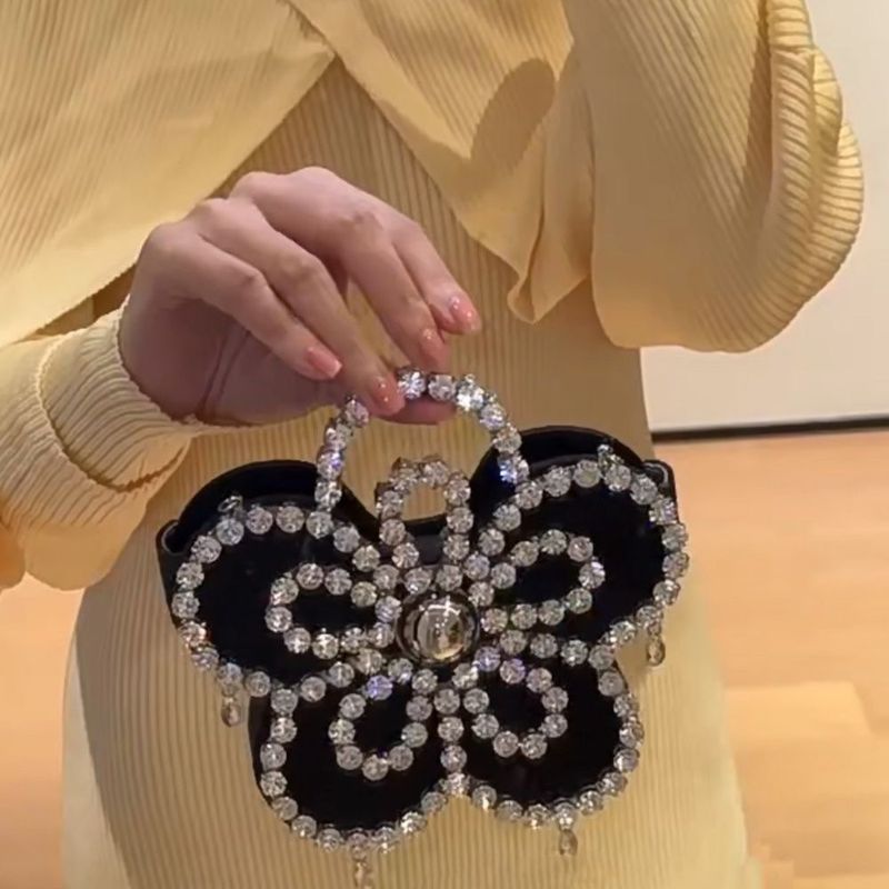 Ins Internet-Berühmtheit gleichen Stil Mode Allgleiches Diamant-Blumenhandtasche Umhängetasche Lippenstifttasche_voghion.com