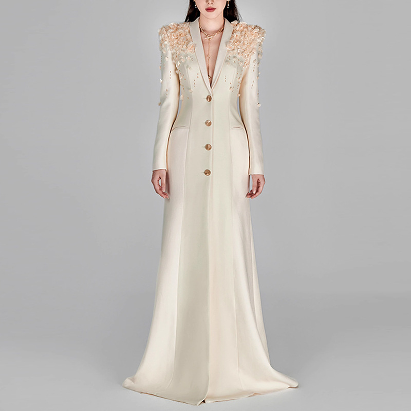 Women’s Clothing Spot Celebrity Fashion Heavy Beaded Three Dimensional Fruit Collar Dress Long Dress