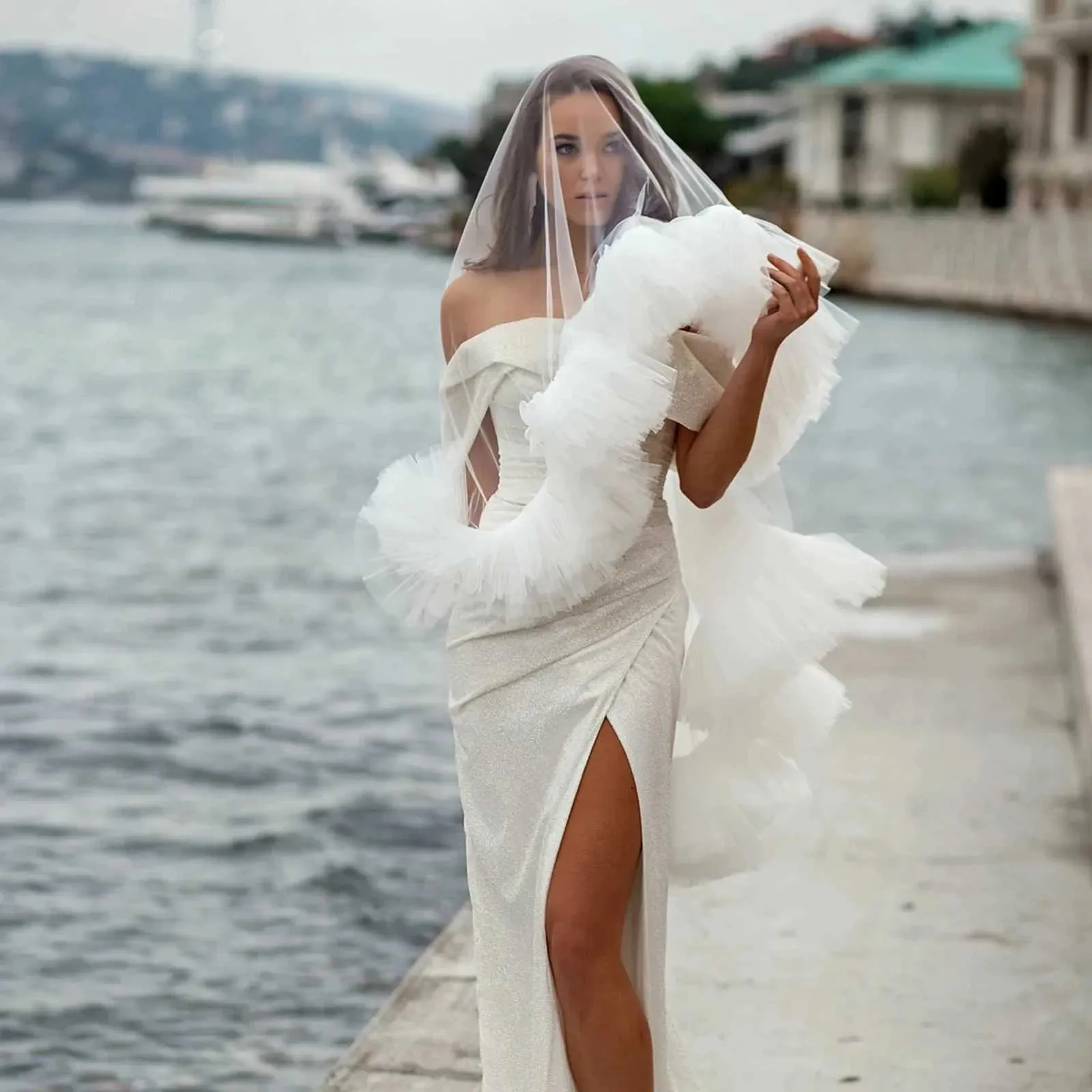 Velo da sposa corto a 2 strati con gioielli, copri viso, velo lungo fino al gomito, accessori per capelli da sposa di Halloween._voghion.com