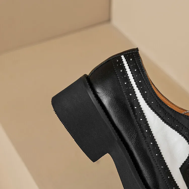 Spring/Autumn NEW Pumps Round Toe Thick Heel Split Leather For Women Retro Mixed Colors Oxfords Platform Shoes Eaa0 Oxds_voghion.com
