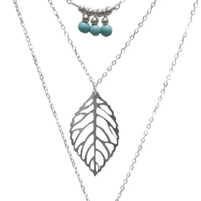 Collane con ciondolo Moda Natura Pietra Foglia Lunga Donna Collana a catena a 3 strati Gioielli bavaglino_voghion.com