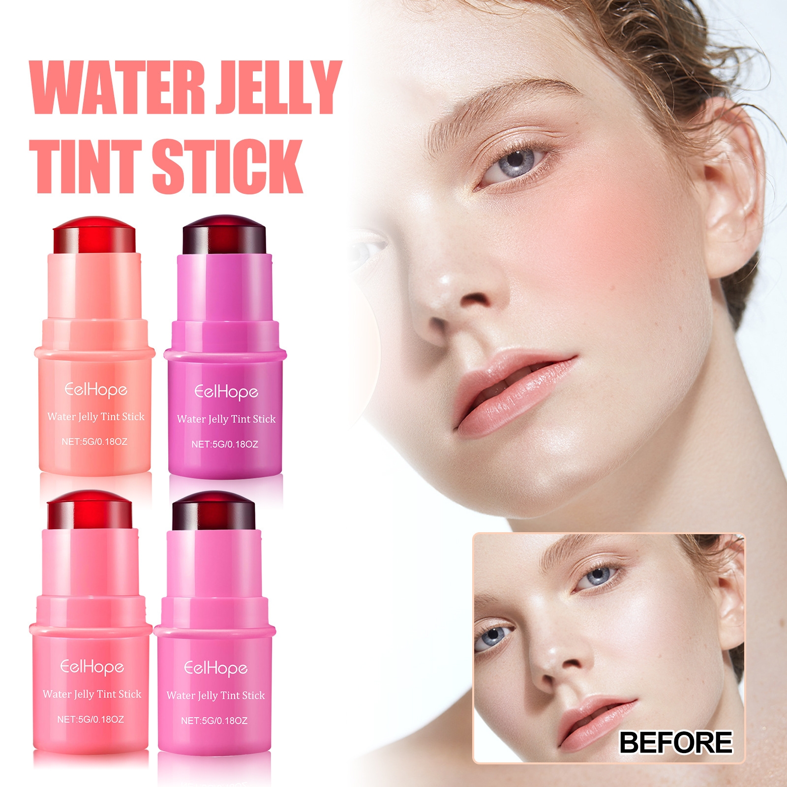 EELHOPE Stick Puder Rouge Aufhellung natürliche dauerhafte matte feuchtigkeitsspendende Lippenfarbe Make-up-Kombination_voghion.com