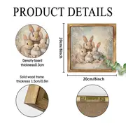 8x8" Rustikales Holzschild: Drei kuschelnde Hasen - Bauernhaus-Wanddekoration für Zuhause, Küche, Büro - Perfektes Oster-/Einweihungsgeschenk_voghion.com