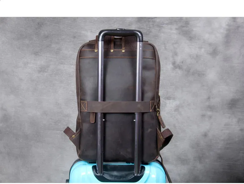 Vintage Mens Crazy Horse Leather genuine leather Retro Rucksack Large Classic Travel Backpack Big laptop computer bag_voghion.com