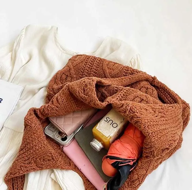 Vintage Strick Schultertasche Für Damen, Große Handtasche Casual_voghion.com