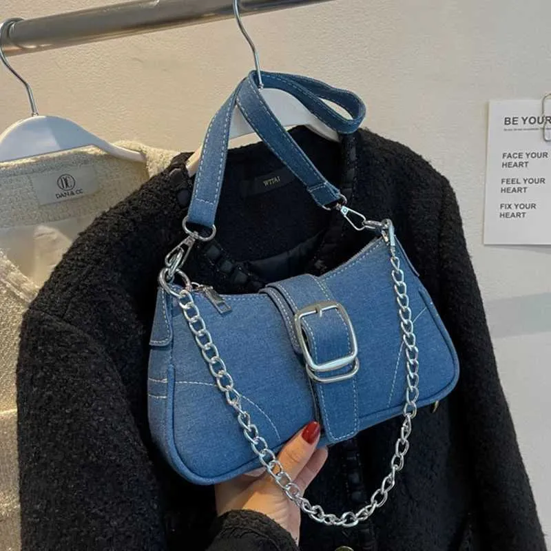 Small Design Jeans Womens New Cross-Shoulder Shoulder Canvas Bag Crossbody Bags For Women CHAINS C241024_voghion.com