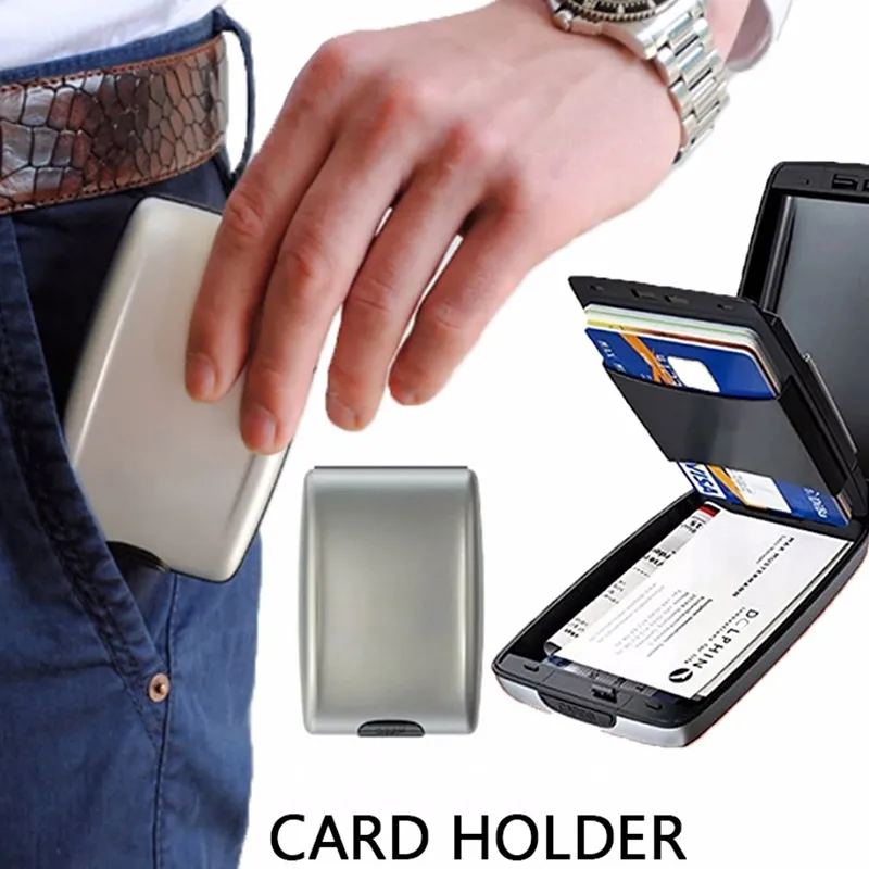 Card Unisex Protection Holder Business-Card New Metal Credit Blocking 1PC Anti-Scan Hard Case Wallet Solid Color_voghion.com