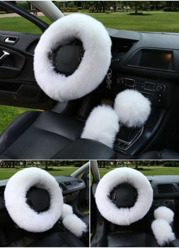Car Steering Wheel Winter New Australian Sheepskin Fur Integrated Wool Handle Handbrake Cover_voghion.com