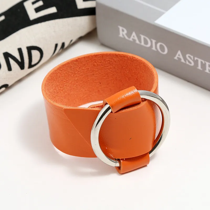 Round Buckle Charms Bangle Bracelets 5 Colors 2023 New Fashion Simple Design PU Leather Womens Bracelet Bangles Yelow_voghion.com