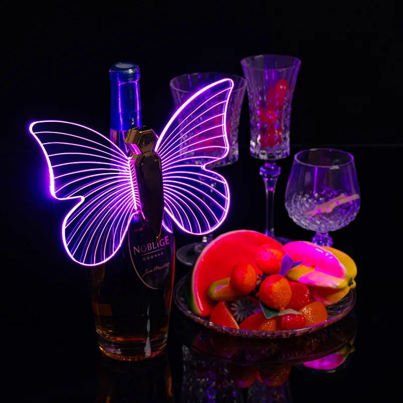 Luce notturna a LED 3D a farfalla in acrilico ricaricabile tramite USB, luci colorate per bottiglie di champagne, festa, KTV, bar, club, decorazioni, lampada d'atmosfera_voghion.com