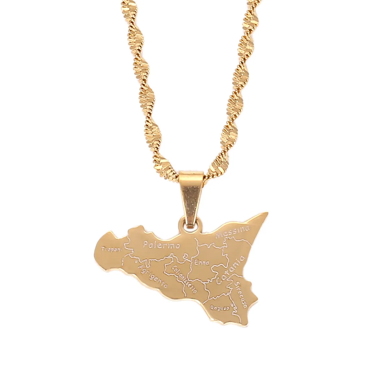 Colliers pendentifs en acier inoxydable Argent Couleur Carte de la Sicile Pendentifs Collier Chaîne Tendance BijouxPendentif Sidn22_voghion.com