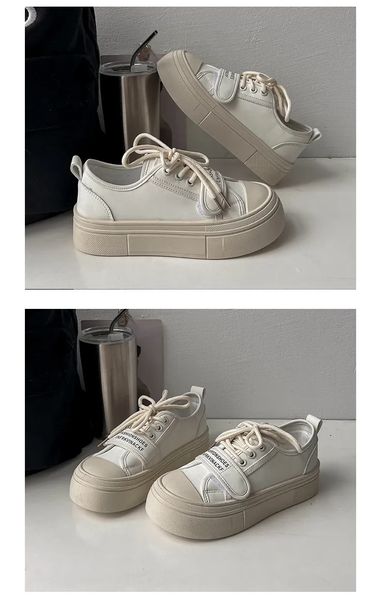 Flache Mundform, dicke Sohle, runde Zehenpartie, Low Top, Skateboarding, bequem, vielseitig, für Damen, lässig, Sport, kleine weiße Schuhe_voghion.com