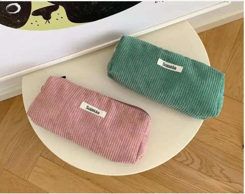 Große Kosmetiktasche aus Cordstoff für Damen, Reisetasche für Lippenstift, Organizer, Reißverschluss, Clutch, Handy-Geldbörse_voghion.com