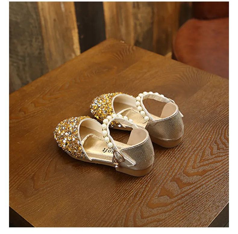 Girl Princess Sequins Pearl Sier Gold Pink Summer Spring Girls Sandals Cover Toe Toddler Fashion Party Dance Cutefeet_voghion.com