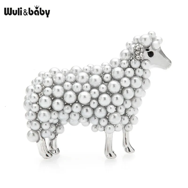 Wuli baby 2color Pearl Sheep Brooches For Women Unisex Lovely Animal Party Casual Brooch Pins Gifts 231109_voghion.com