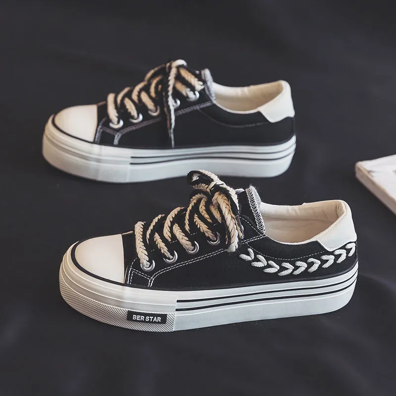 Thick Soled Round Toe Dissoed Sole Canvas Wheat Ear Slack Casual Fashion Comfortable Breathable Board Shoes_voghion.com