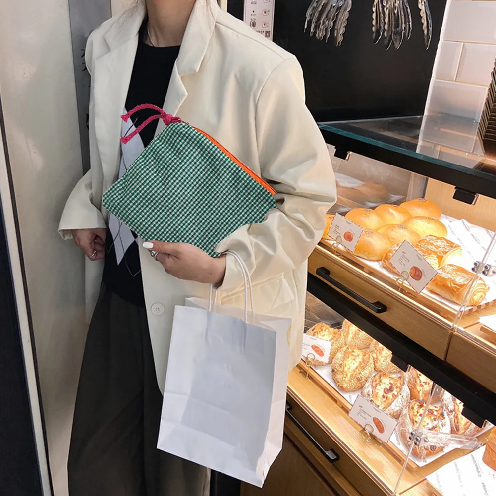 Mode Frauen Plaid Druck Kleine Kosmetik Baumwolle Stoff Make-Up Lagerung Taschen Japan Stil Zipper Kulturbeutel Waschen_voghion.com