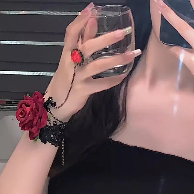 Gothic Rose Flower Bangle Bracelet Vintage Style For Women_voghion.com