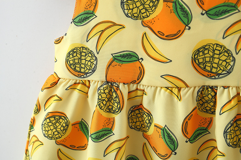 Baby Girl Summer Dress Mango Fruits Printed Bow Tank Dress Tropical Hawaiian Beach Style Dress Send Hat_voghion.com