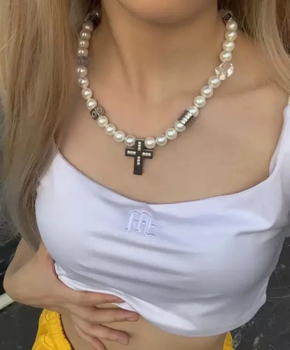 Edelstahl Kreuz Perlenkette Für Damen Und Herren Modeschmuck_voghion.com